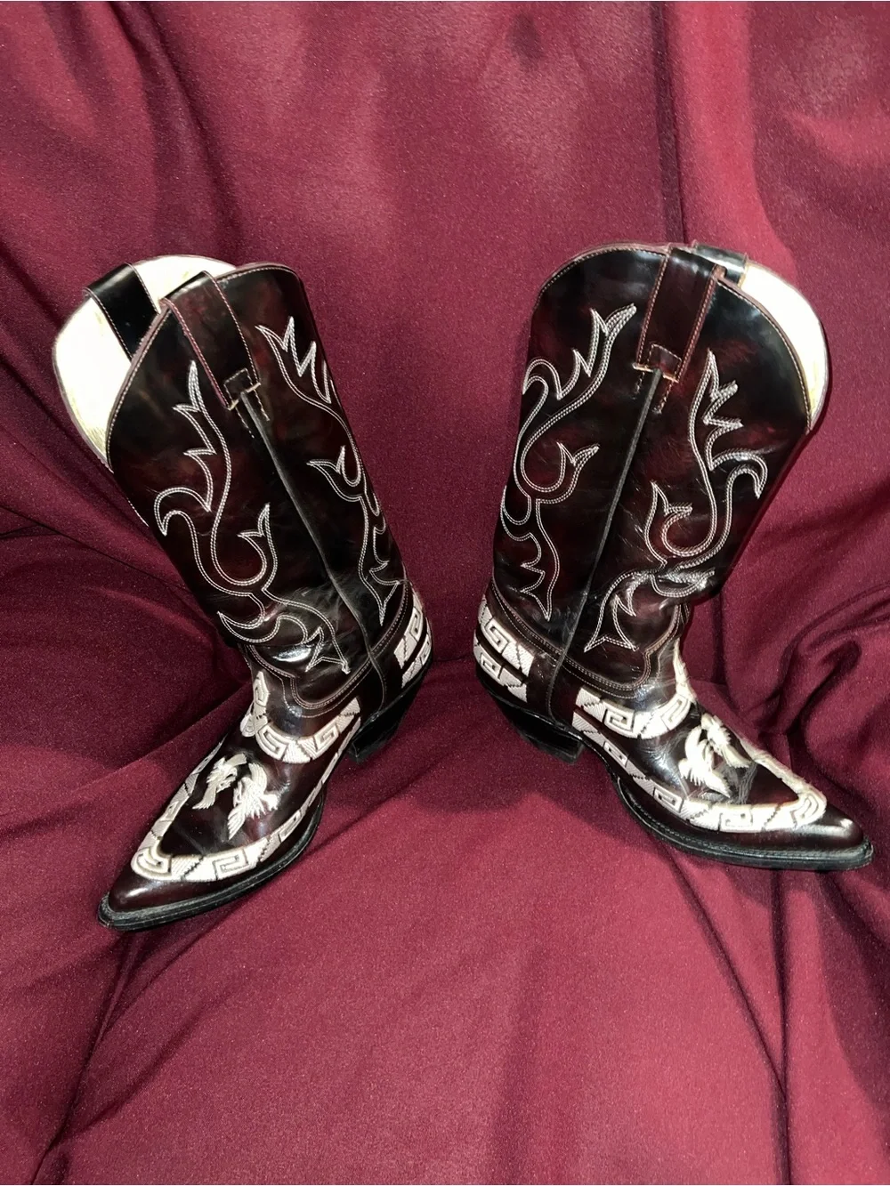 Men’s Dark brown Western Cowboy Boots with White Stitching